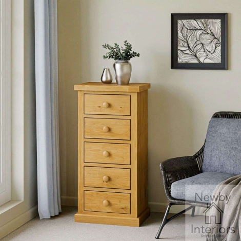 NH-CKP-03 - Chunky Pine Wood 5 Drawer Tall Chest / Tallboy