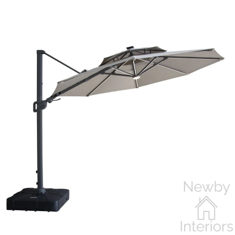 Maze Apollo Solar LED 3m Round Rotating Cantilever Parasol with Base Clay Beige