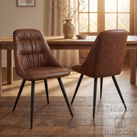 133-14-19-21-01 - Corinth Leather Effect Tan Dining Chair (Pair)