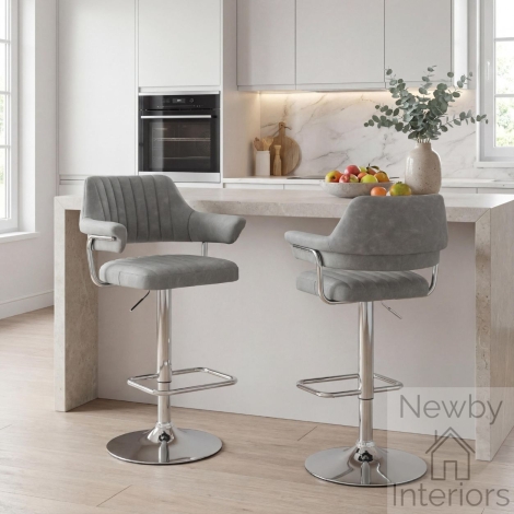 205-14-46-01-01 - Cortez Light Grey Leather Effect Bar Stool (Pair)