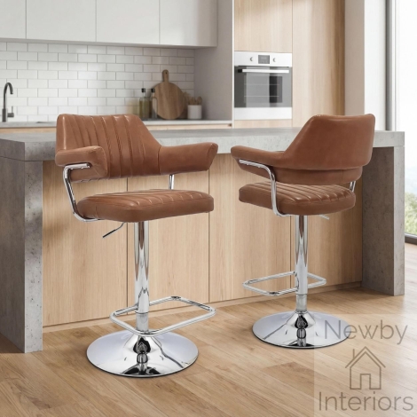205-14-19-01-01 - Cortez Tan Leather Effect Bar Stool (Pair)