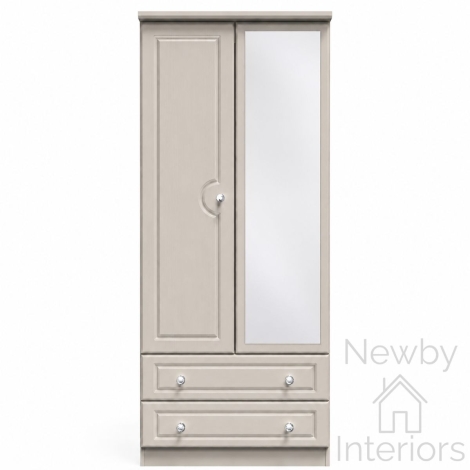 CRY062K - Crystal Kashmir Ash 2'6" 2 Door 2 Drawer Mirror Wardrobe