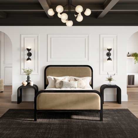Curve - Ines - 5ft King Size - Mole Velvet - Upholstered Bed - Black Wooden Legs