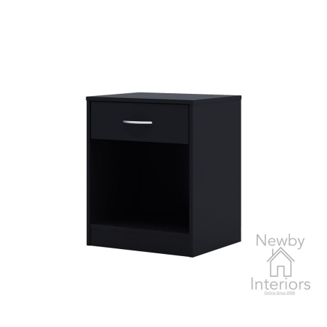 DELTACABBLA - Delta Black Wood 1 Drawer Small Bedside Cabinet