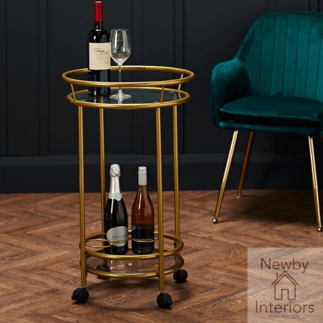 DRICOLLTROG - Collins Gold Metal Round Drinks Trolley with Caster Base