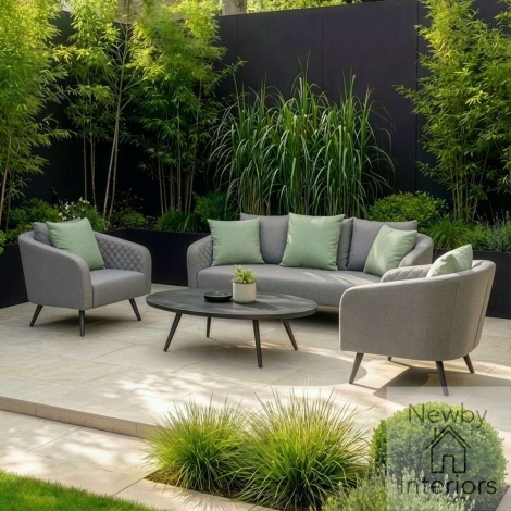 FB-AMB-3SS-ZG - Maze Outdoor Fabric Ambition 3 Seat Sofa Set with Oval Coffee Table Zinc Grey Frame