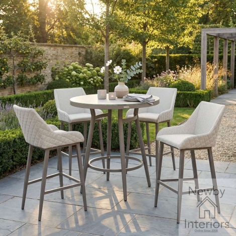 FB-BAR-REG-4SRD-SS-LAT - Maze Outdoor Fabric Regal 4 Seat Round Bar Set Latte with Cafe Frame