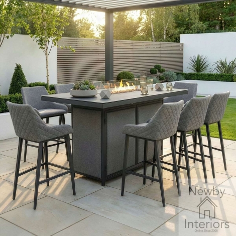 FB-BAR-REG-8SRC-FP-AL-ZG - Maze Outdoor Fabric Regal 8 Seat Rectangular Bar Set with Fire Pit Table Zinc Grey