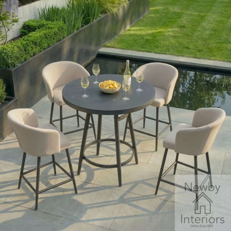 FB-BAR-ZEN-S4SRD-OT - Maze Outdoor Fabric Zen 4 Seat Low Round Bar Set Oatmeal with Grey Frame