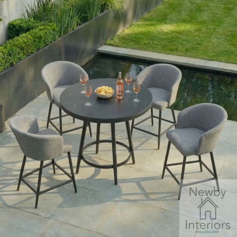 FB-BAR-ZEN-S4SRD-ZG - Maze Outdoor Fabric Zen 4 Seat Low Round Bar Set Zinc Grey