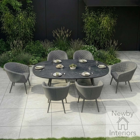 FB-DN-AMB-6SOV-SS-ZG - Maze Outdoor Fabric Ambition 6 Seat Oval Dining Set Zinc Grey Frame
