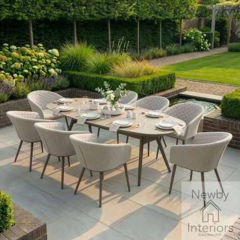 Maze Outdoor Fabric Ambition 8 Seat Oval Dining Set Cafe Frame & Latte Cushions