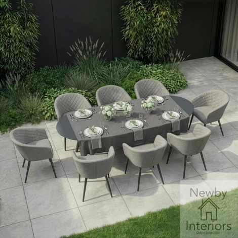 FB-DN-AMB-8SOV-SS-ZG - Maze Outdoor Fabric Ambition 8 Seat Oval Dining Set Zinc Grey Frame