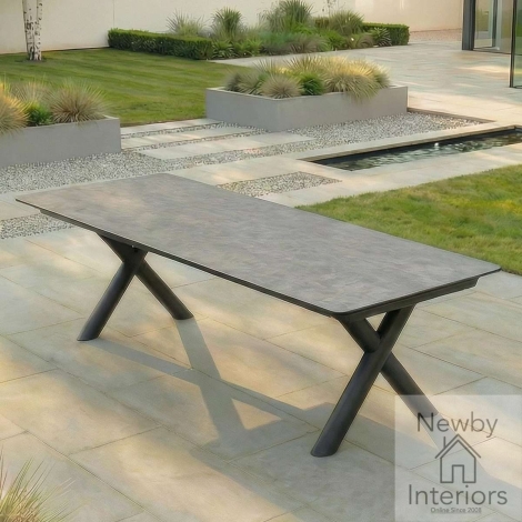 FB-DN-MAX-12EX-SS-ST - Maze Maxim Extending Aluminium Dining Table with Sintered Stone Top Charcoal