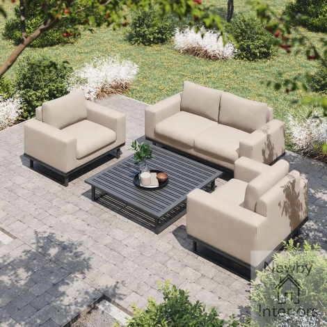 FB-ETH-2SS-T-OT - Maze Ethos Outdoor Fabric 2 Seat Sofa Set Oatmeal with Grey Frame