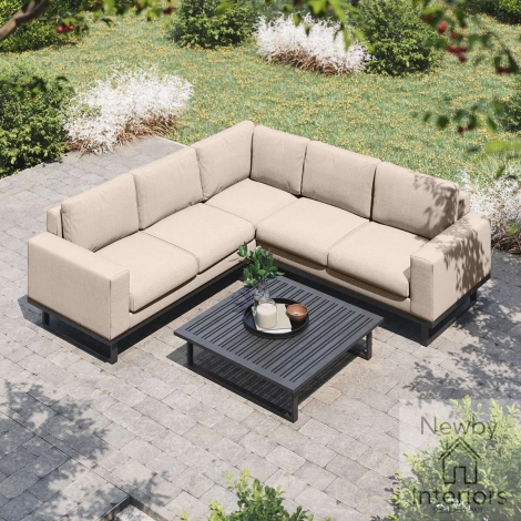 FB-ETH-CSG-OT - Maze Ethos Outdoor Fabric Corner Sofa Set Oatmeal Cushions Grey Frame