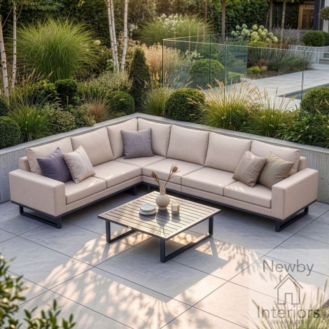 FB-ETH-LG-CSG-OT - Maze Outdoor Fabric Ethos Large Corner Sofa Set Oatmeal with Grey Frame