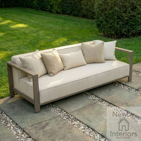 Maze Outdoor Fabric Ibiza 3 Seat Sofa Latte with Cafe Frame
