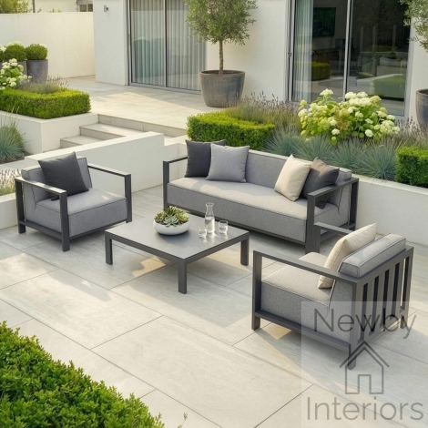 Maze Ibiza Outdoor Fabric 3 Seat Sofa Set with Square Coffee Table Zinc Grey
