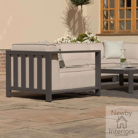 Maze Ibiza Outdoor Fabric Armchair Oatmeal Cushions Grey Frame