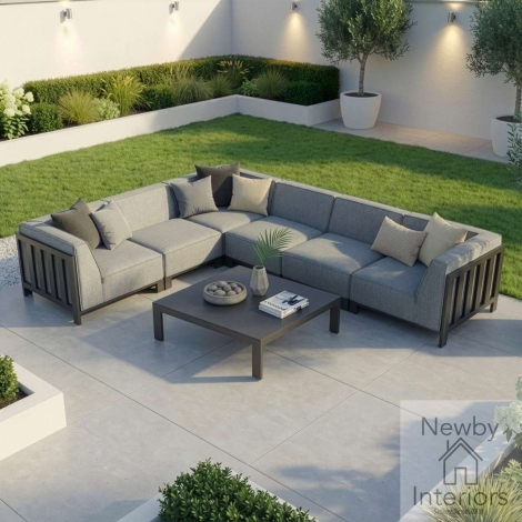 Maze Ibiza Outdoor Fabric Medium Corner Sofa Set Square Coffee Table Zinc Grey Cushions Grey Frame