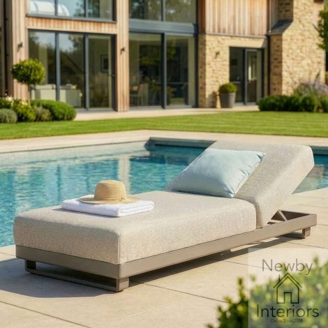 Maze Outdoor Fabric Ibiza Sunlounger Latte with Cafe Frame