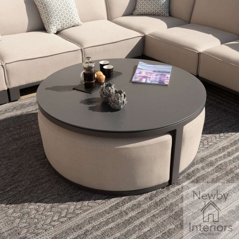 FB-MAZE-CT3FS-OT - Maze Outdoor Fabric Round Coffee Table Oatmeal Charcoal Frame