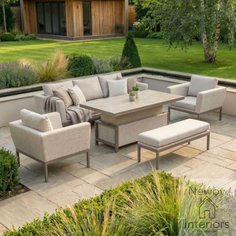 FB-PUL-3SD-LAT - Maze Pulse Outdoor Fabric 3 Seat Sofa Set with Rising Table Latte Cushion & Cafe Frame