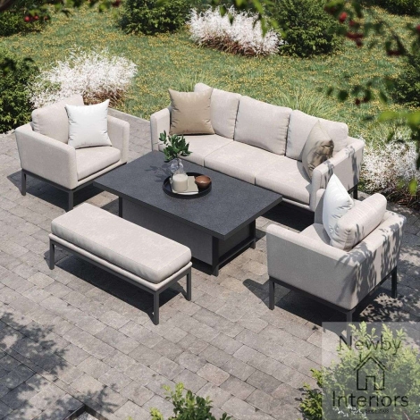 FB-PUL-3SD-OT - Maze Pulse Outdoor Fabric 3 Seat Sofa Set with Rising Table Oatmeal with Grey Frame