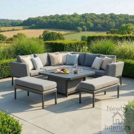 FB-PUL-DSQCD-ZG - Maze Pulse Outdoor Fabric Deluxe Square Corner Dining Set with Rising Table Zinc Grey