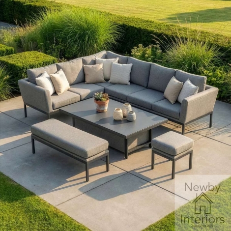 FB-PUL-RCD-ZG - Maze Pulse Outdoor Fabric Rectangular Corner Dining Set with Rising Table Zinc Grey