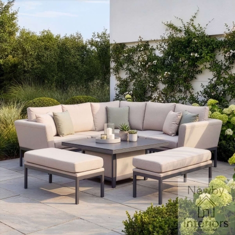 FB-PUL-SQCD-OT - Maze Pulse Outdoor Fabric Square Corner Dining Set with Rising Table Oatmeal with Grey Frame