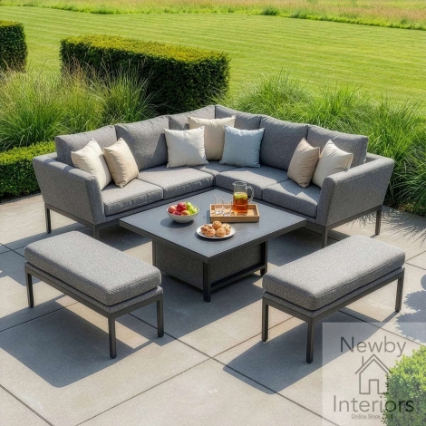 FB-PUL-SQCD-ZG - Maze Pulse Outdoor Fabric Square Corner Dining Set with Rising Table Zinc Grey