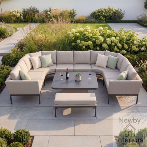 FB-PUL-USD-OT - Maze Pulse Outdoor Fabric U Shape Corner Dining Set with Rising Table Oatmeal with Grey Frame