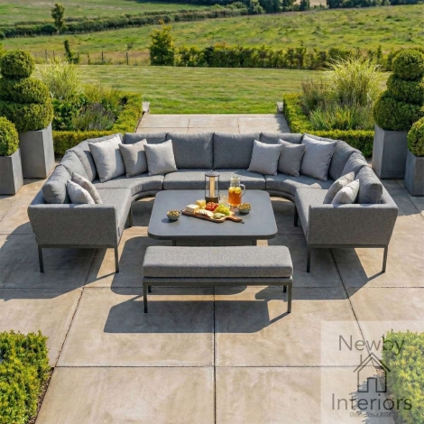 FB-PUL-USD-ZG - Maze Pulse Outdoor Fabric U Shape Corner Dining Set with Rising Table Zinc Grey