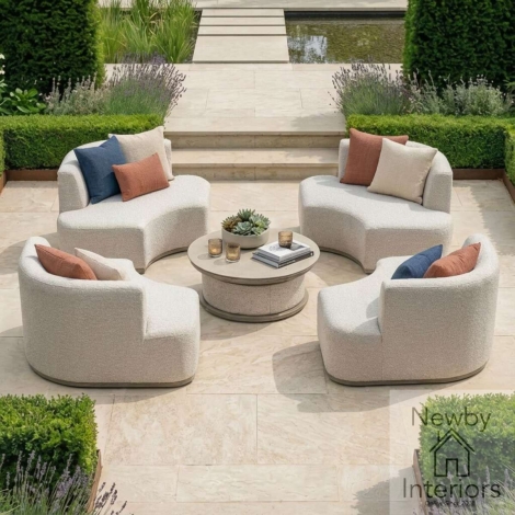 Maze Outdoor Fabric Snug Lifestyle Suite with Rising Table Latte & Cafe Frame