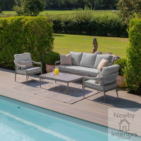 Maze Florence Outdoor Rope Weave 3 Seat Sofa Set Rectangular Coffee Table Cool Linen