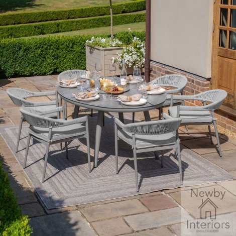 FLO-6SODS-LS-CL - Florence 6 Seat Oval Dining Set With Lazy Susan - Cool Linen