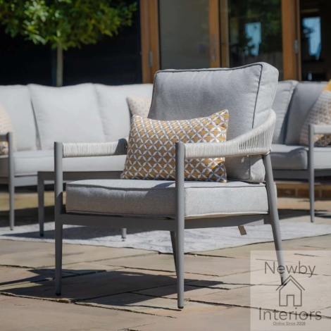 Maze Florence Rope Weave Lounge Chair Cool Linen with Dawn Grey Frame