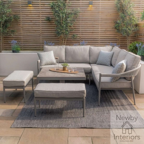 Maze Florence Outdoor Rope Weave Corner Dining Set Rising Table 2 Stools Cool Linen