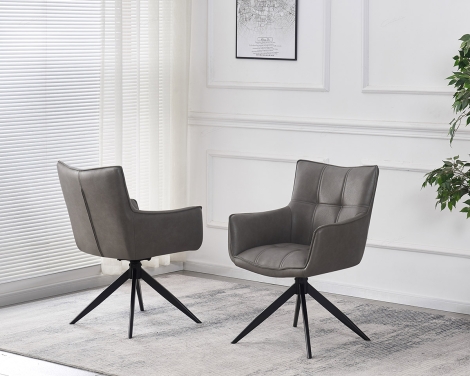 CH-238SG - Franca Storm Grey PU Leather Swivel Dining Chair With Arms & Black Spider Leg Base (Pair)