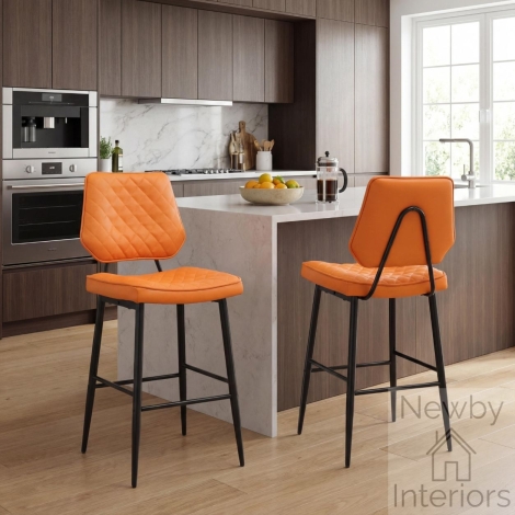 215-19-16-01-01 - Garrick Real Leather Orange Bar Stool (Pair)
