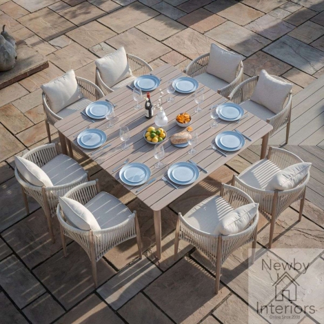 Maze Havana Outdoor 8 Seat Square Dining Set Natural Linen Cushions Wood Effect Frame