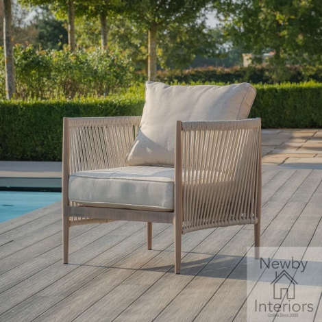 HAVA-LC-NL - Maze Havana Outdoor Rope Weave Lounge Chair Natural Linen Cushions Wood Effect Frame