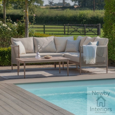 HAVA-SCSS-NL - Maze Havana Rope Weave Small Corner Sofa Set with Rectangular Coffee Table Natural Linen with Wood Effect Frame