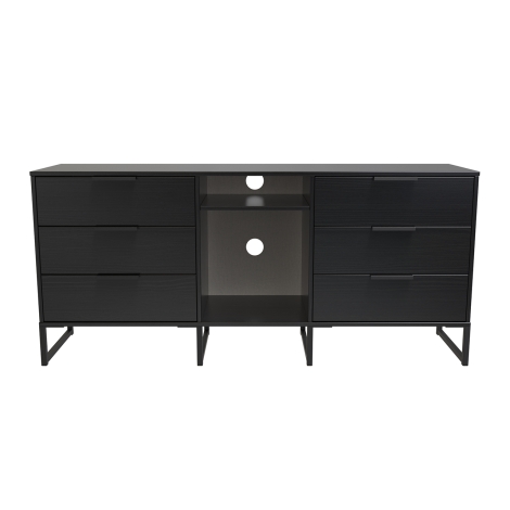 HK247-BM-G - Hong Kong - Black - 6 Drawer - TV Unit - Black Sleigh Leg