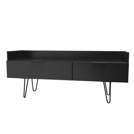HK255-BM-C - Hong Kong - Black - Media Console Unit - Black Hairpin Legs