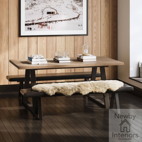 HYDNATDIN2HYDBLABEN* - Hyde Natural Top Dining Table Set with 2 Benches