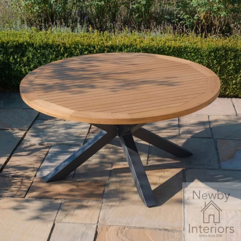 JAK-TEAK-RDT-CH - Maze Jakarta Teak 6 Seat Round Dining Table with Grey Aluminium Frame