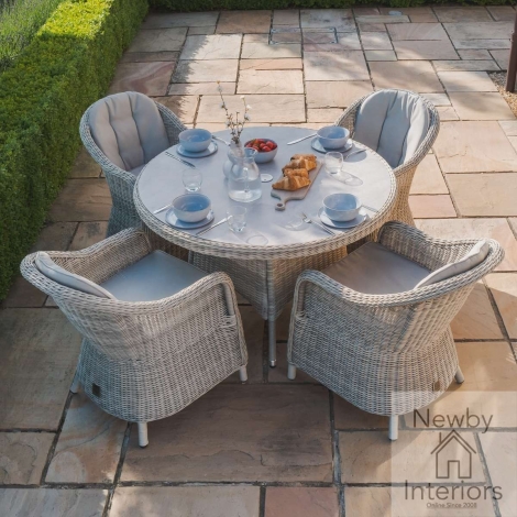 KIT-OX-120-RO-HC-CG - Maze  Oxford Heritage 4 Seat Round Rattan Dining Set  Ceramic Glass
